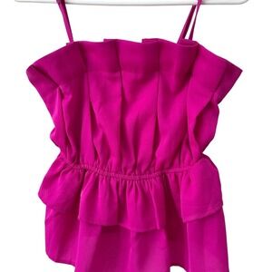 Pants Store Peplum Camisole Top Small Fuchsia Pink Ruffle Pleated Straps
